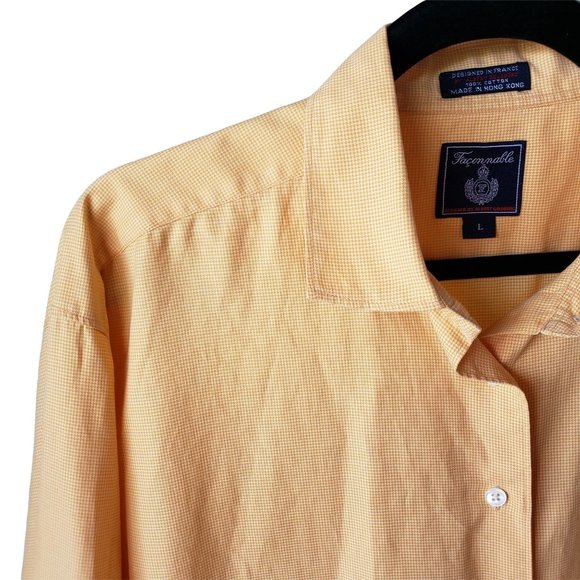 Faconnable Men's Shirt, Long Sleeve, Tiny Check, Light Orange/Tangerine, Sz L - Picture 3 of 9